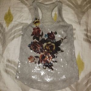 Grey Shiny Flower Tank Top